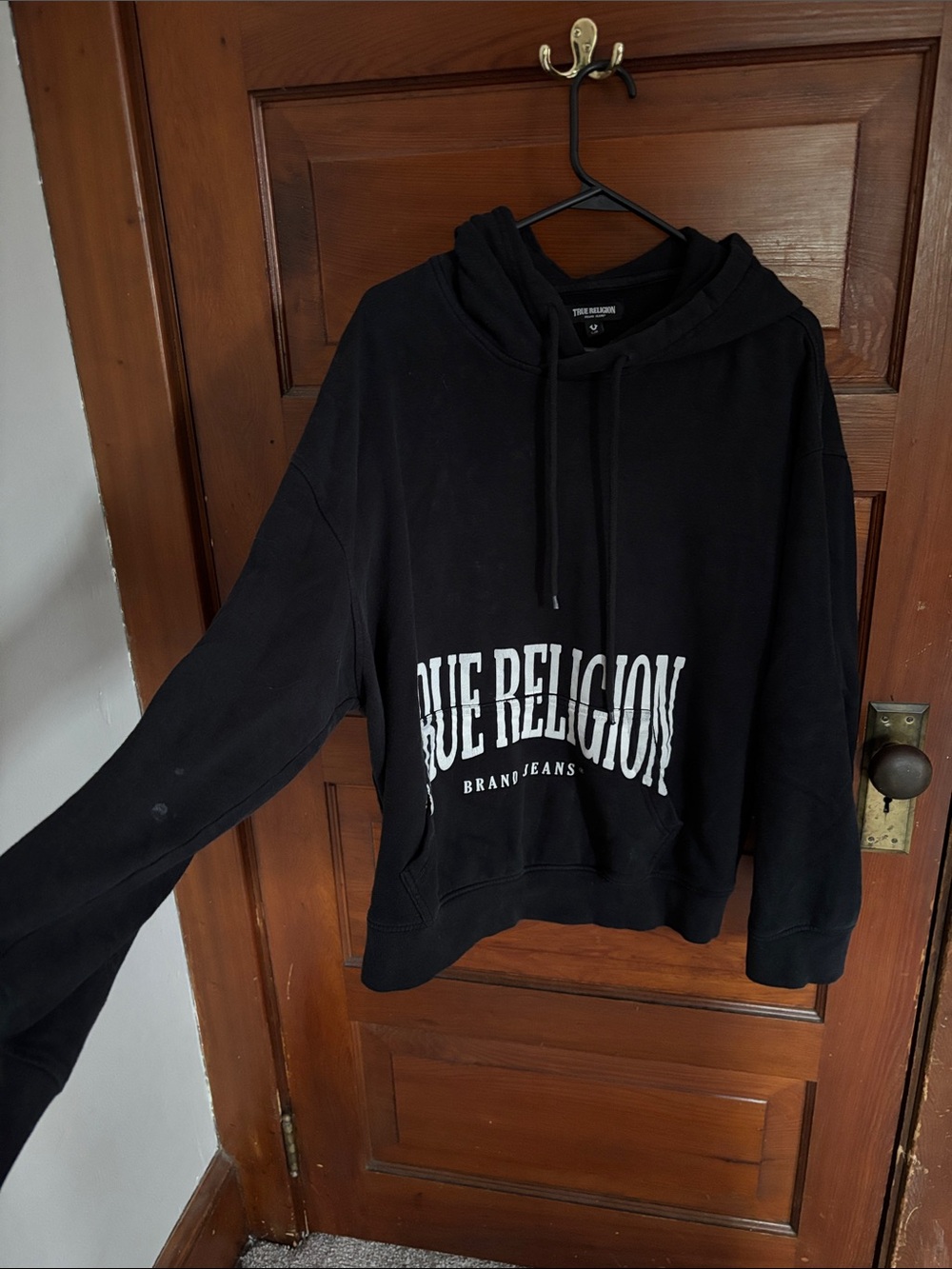 True Religion Black Hoodie with White Arch Logo